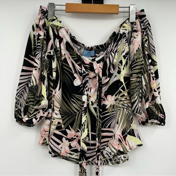 CeCe Soft Palms Off the Shoulder Halter Top Tropical Print Multicolour Small - Picture 4 of 6